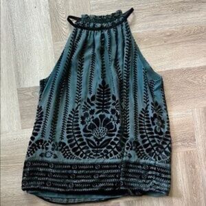 Max Studio Dark Green Velvet Patterned Tank Top / Halter, Small